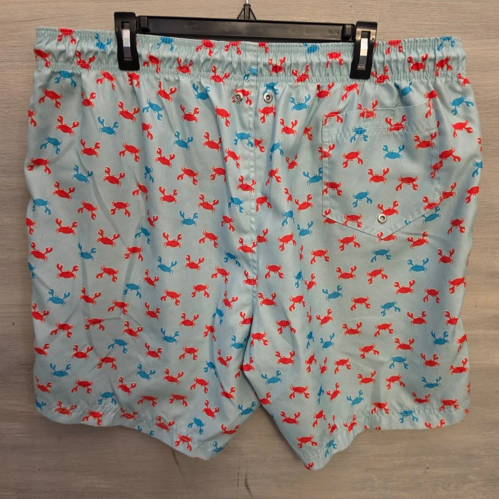 Land's End Men's Light Blue Multicolor Crab Print Swim Trunks Size XXL(44-46) GC